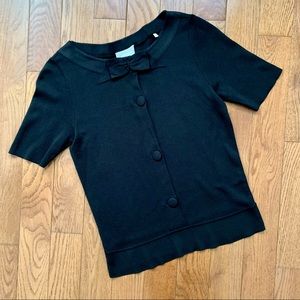 Barneys New York Black Silk Bow Button Top